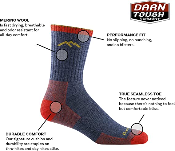 Darn Tough mens Hiker Merino Wool Micro Crew Socks Cushion